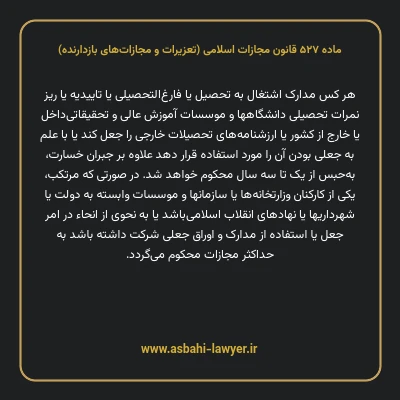 ماده ۵۲۷ قانون مجازات اسلامی (تعزیرات و مجازات های بازدارنده)
