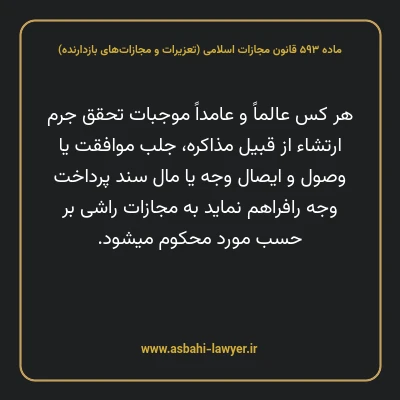 ماده ۵۹۳ قانون مجازات اسلامی (تعزیرات و مجازات های بازدارنده)