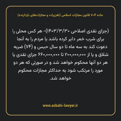 ماده ۷۰۴ قانون مجازات اسلامی (تعزیرات و مجازات های بازدارنده)