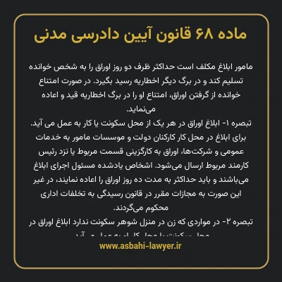 ماده ۶۸ قانون آیین دادرسی دادگاه های عمومی و انقلاب در امور مدنی