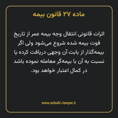 ماده ۲۷ قانون بیمه مصوب ١٣١۶