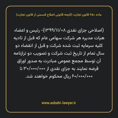 ماده ۲۵۰ لایحه اصلاحی قانون تجارت