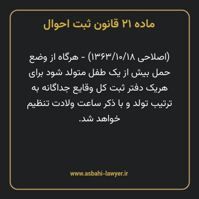 ماده ۲۱ قانون ثبت احوال