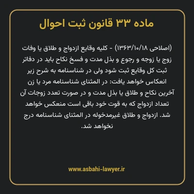 ماده ۳۳ قانون ثبت احوال