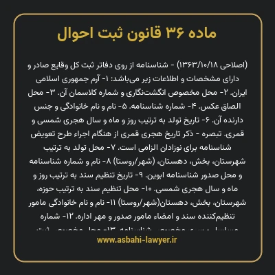 ماده ۳۶ قانون ثبت احوال