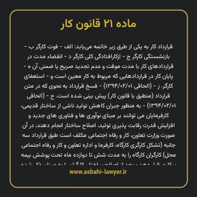 ماده ۲۱ قانون کار