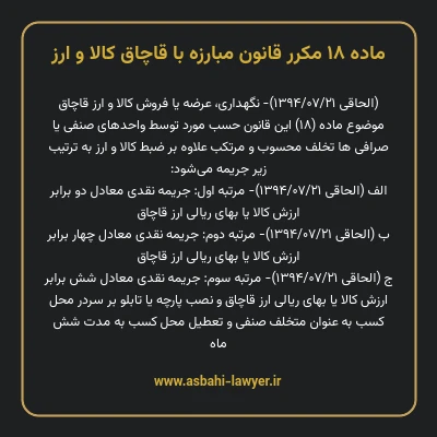 ماده ۱۸ مکرر قانون مبارزه با قاچاق کالا و ارز
