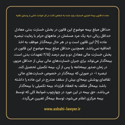 ماده ۸ قانون بیمه اجباری خسارات وارد شده به شخص ثالث در اثر حوادث ناشی از وسایل نقلیه