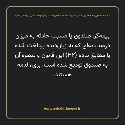 ماده ۳۷ قانون بیمه اجباری خسارات وارد شده به شخص ثالث در اثر حوادث ناشی از وسایل نقلیه