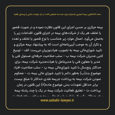 ماده ۵۷ قانون بیمه اجباری خسارات وارد شده به شخص ثالث در اثر حوادث ناشی از وسایل نقلیه