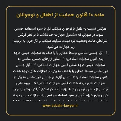 ماده ۱۰ قانون حمایت از اطفال و نوجوانان
