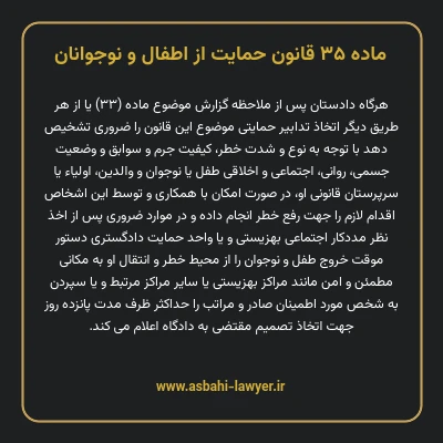 ماده ۳۵ قانون حمایت از اطفال و نوجوانان