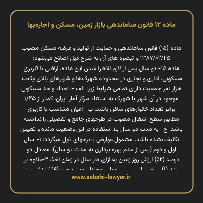 ماده ۱۲ قانون ساماندهی بازار زمین، مسکن و اجاره بها