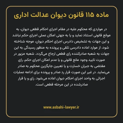 ماده ۱۱۵ قانون دیوان عدالت اداری