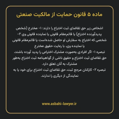 ماده ۵ قانون حمایت از مالکیت صنعتی