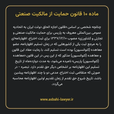 ماده ۱۰ قانون حمایت از مالکیت صنعتی