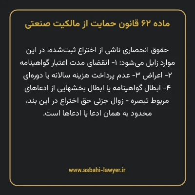 ماده ۶۲ قانون حمایت از مالکیت صنعتی