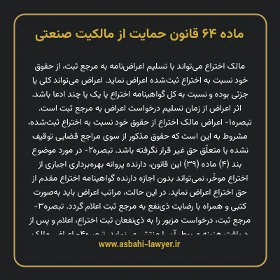 ماده ۶۴ قانون حمایت از مالکیت صنعتی