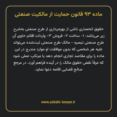ماده ۹۳ قانون حمایت از مالکیت صنعتی