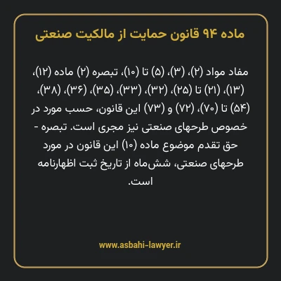 ماده ۹۴ قانون حمایت از مالکیت صنعتی