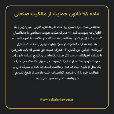 ماده ۹۸ قانون حمایت از مالکیت صنعتی