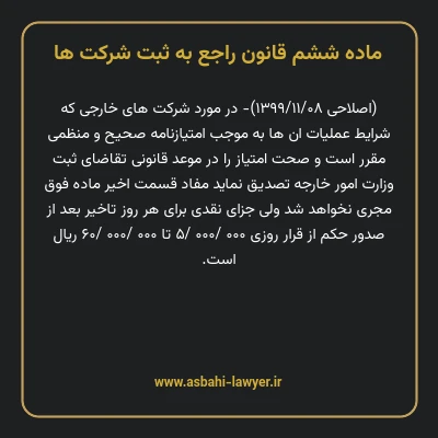 ماده ۶ قانون راجع به ثبت شرکت ها