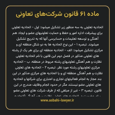 ماده ۶۱ قانون شرکت های تعاونی