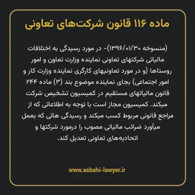 ماده ۱۱۶ قانون شرکت های تعاونی
