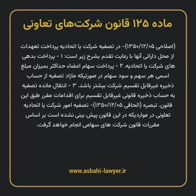 ماده ۱۲۵ قانون شرکت های تعاونی