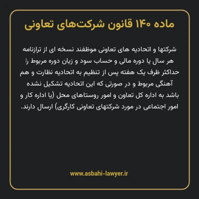 ماده ۱۴۰ قانون شرکت های تعاونی