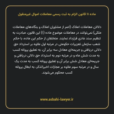 ماده ۱۱ قانون الزام به ثبت رسمی معاملات اموال غیر منقول