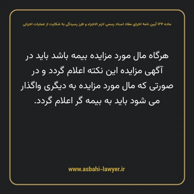 ماده ۱۲۴ آیین نامه اجرای مفاد اسناد رسمی لازم الاجراء و طرز رسیدگی به شکایت از عملیات اجرائی