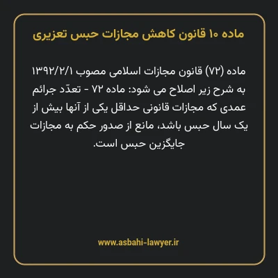 ماده ۱۰ قانون کاهش مجازات حبس تعزیری