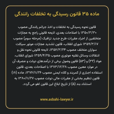 ماده ۳۵ قانون رسیدگی به تخلفات رانندگی