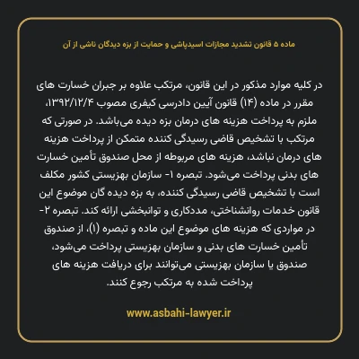 ماده ۵ قانون تشدید مجازات اسیدپاشی و حمایت از بزه دیدگان ناشی از آن