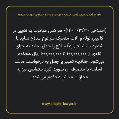 ماده ۱۰ قانون مجازات قاچاق اسلحه و مهمات و دارندگان سلاح و مهمات غیرمجاز