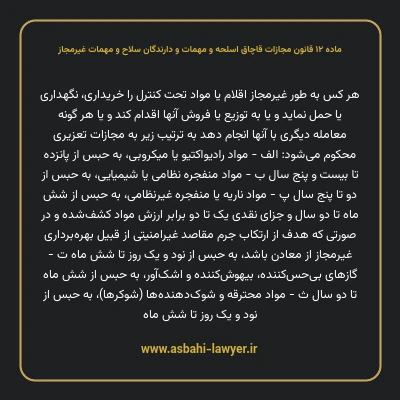 ماده ۱۲ قانون مجازات قاچاق اسلحه و مهمات و دارندگان سلاح و مهمات غیرمجاز