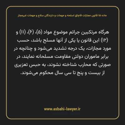 ماده ۱۵ قانون مجازات قاچاق اسلحه و مهمات و دارندگان سلاح و مهمات غیرمجاز