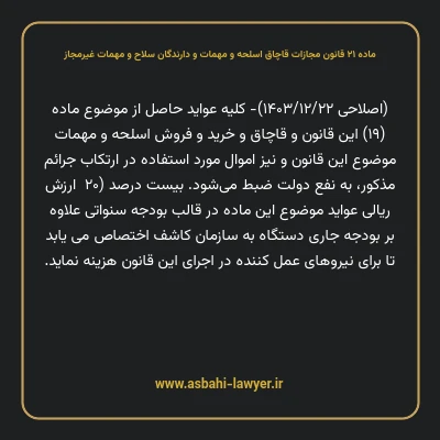 ماده ۲۱ قانون مجازات قاچاق اسلحه و مهمات و دارندگان سلاح و مهمات غیرمجاز