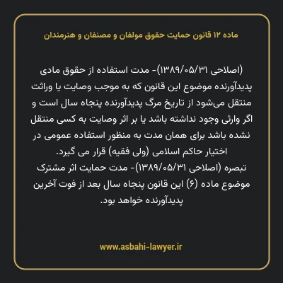 ماده ۱۲ قانون حمایت حقوق مولفان و مصنفان و هنرمندان