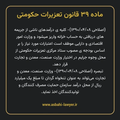 ماده ۳۹ قانون تعزیرات حکومتی