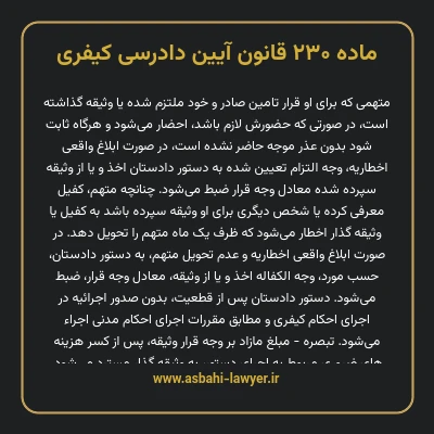 ماده ۲۳۰ قانون آیین دادرسی کیفری