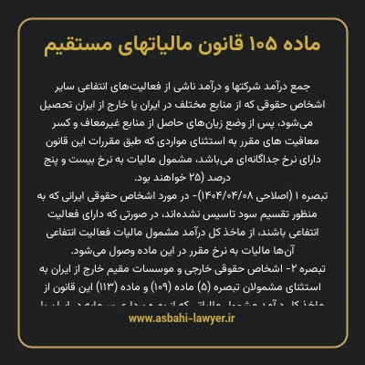 ماده ۱۰۵ قانون مالیات های مستقیم