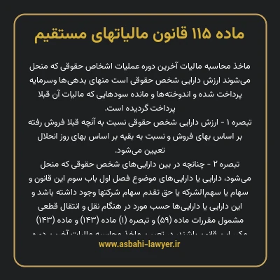 ماده ۱۱۵ قانون مالیات های مستقیم