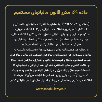ماده ۱۶۹ مکرر قانون مالیات های مستقیم