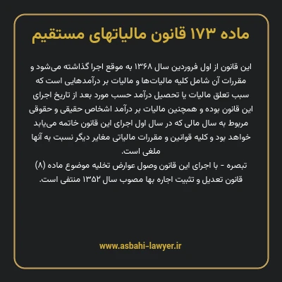 ماده ۱۷۳ قانون مالیات های مستقیم