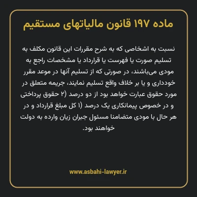 ماده ۱۹۷ قانون مالیات های مستقیم