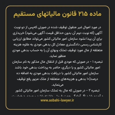 ماده ۲۱۵ قانون مالیات های مستقیم