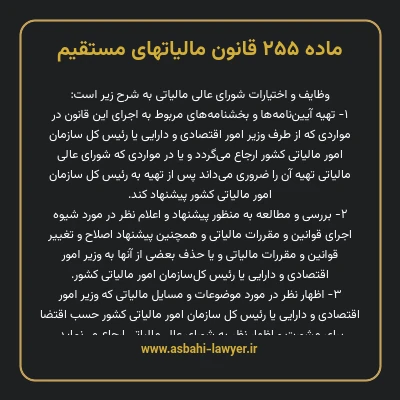 ماده ۲۵۵ قانون مالیات های مستقیم