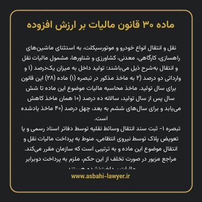 ماده ۳۰ قانون مالیات بر ارزش افزوده